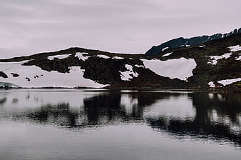 Serene Mountain Lake with Snowy Peaks and Reflections