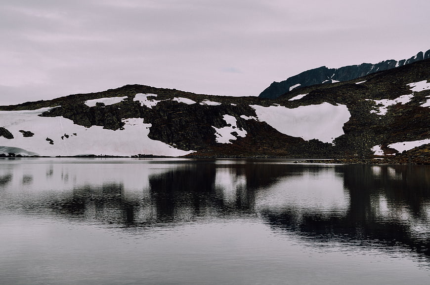 Serene Mountain Lake with Snowy Peaks and Reflections
