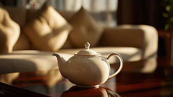 Elegant White Ceramic Teapot on Wooden Table