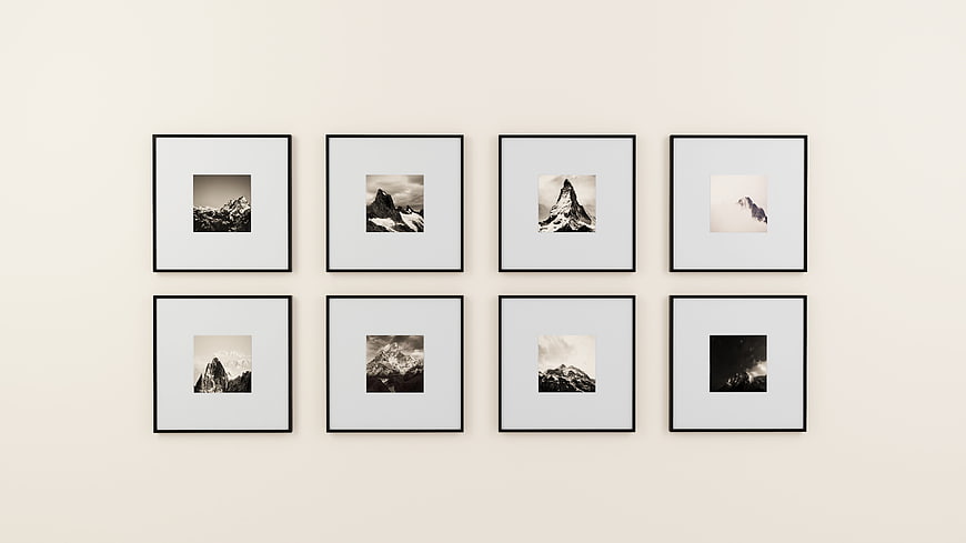 Minimalist Gallery Wall with Black and White Mountain Prints