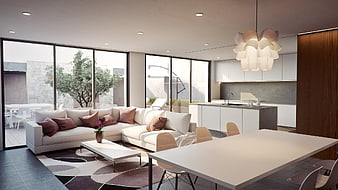 Modern Open Plan Living Room and Kitchen Interior Design
