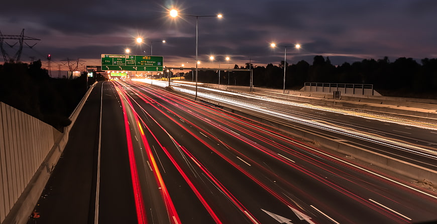 Long Exposure Highway Traffic Light Trails at Dusk