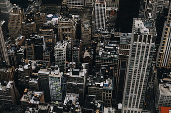 Aerial View of Dense Urban Cityscape with Skyscrapers