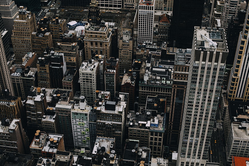 Aerial View of Dense Urban Cityscape with Skyscrapers