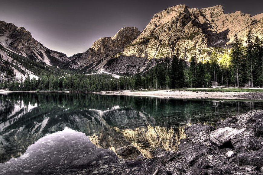 Dramatic Mountain Lake Reflection at Sunset