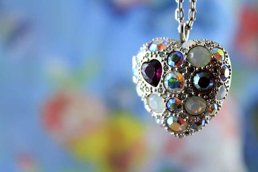 Multicolored Crystal Heart Pendant Necklace Close-Up