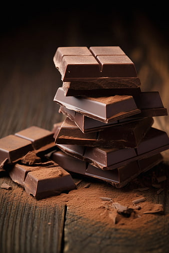 Stack of Dark Chocolate Bars on Wooden Table