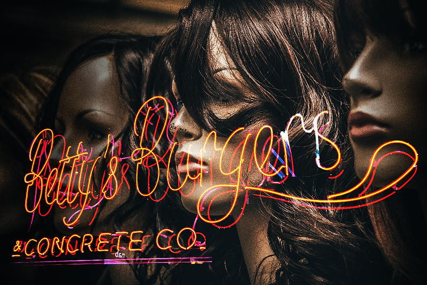 Neon Sign Overlay on Mannequin Faces