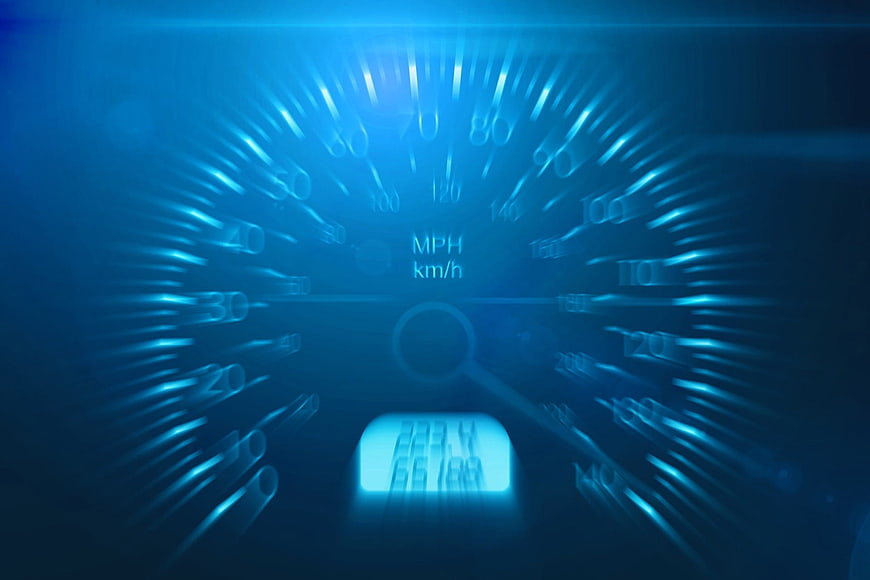 Blue Speedometer Gauge with Motion Blur Effect