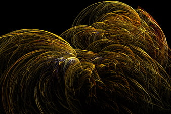 Abstract golden flame fractal art on black background