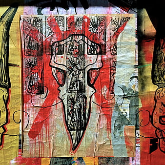 Abstract street art poster with red and black graffiti