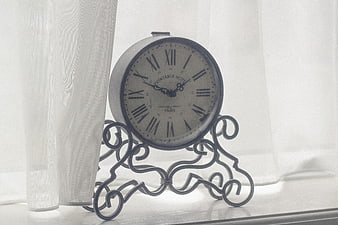 Vintage Parisian Clock on Wrought Iron Stand by Window