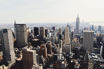 Aerial View of New York City Skyline with Empire State Building