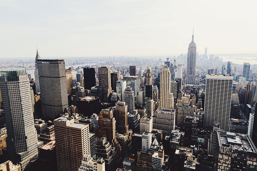 Aerial View of New York City Skyline with Empire State Building