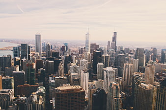 Aerial View of Chicago Skyline with Lake Michigan