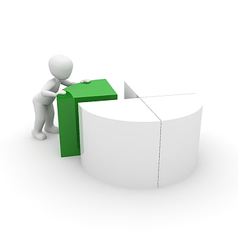 3D Man Pulling Green Slice from White Pie Chart