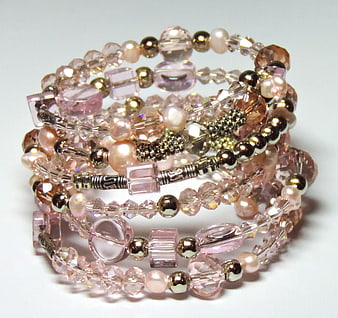 Pink Crystal Beaded Wrap Bracelet With Gold Accents
