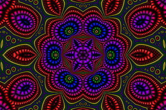 Vibrant multicolor kaleidoscope pattern with symmetrical geometric design