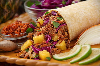 Pulled Pork Burrito with Pineapple and Red Cabbage
