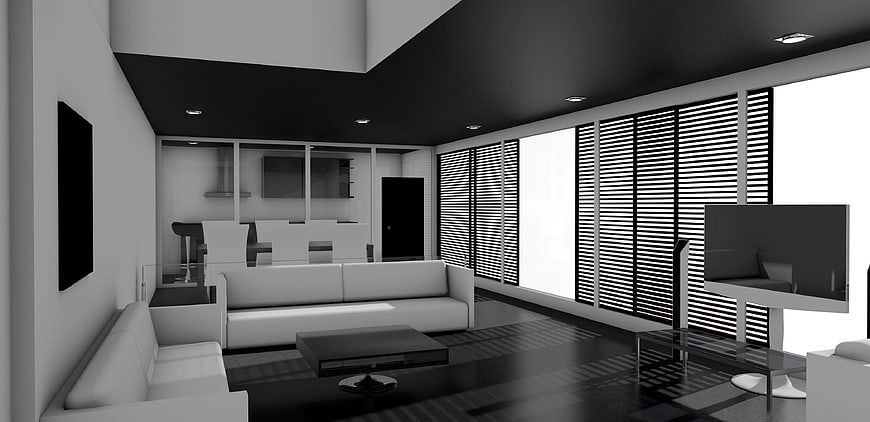 Modern Black And White Living Room 3D Interior Design Visualization