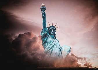 Dramatic Statue of Liberty Amidst Stormy Clouds