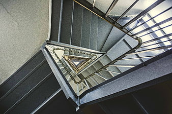 Abstract geometric spiral staircase looking down