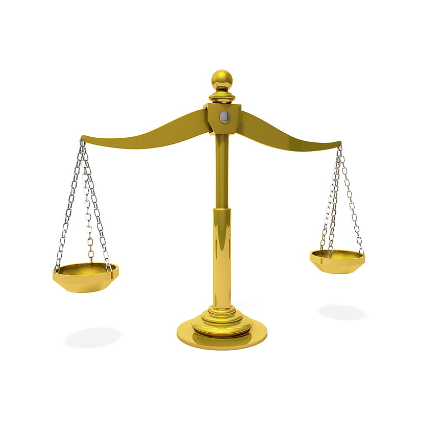 Golden Scales of Justice on White Background