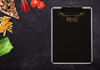 Restaurant Menu Mockup With Food Ingredients On Dark Slate