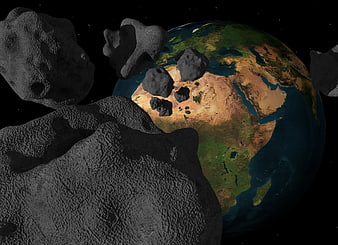 Asteroid Field Approaching Earth From Space