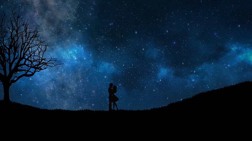 Silhouette of Couple Under Starry Night Sky