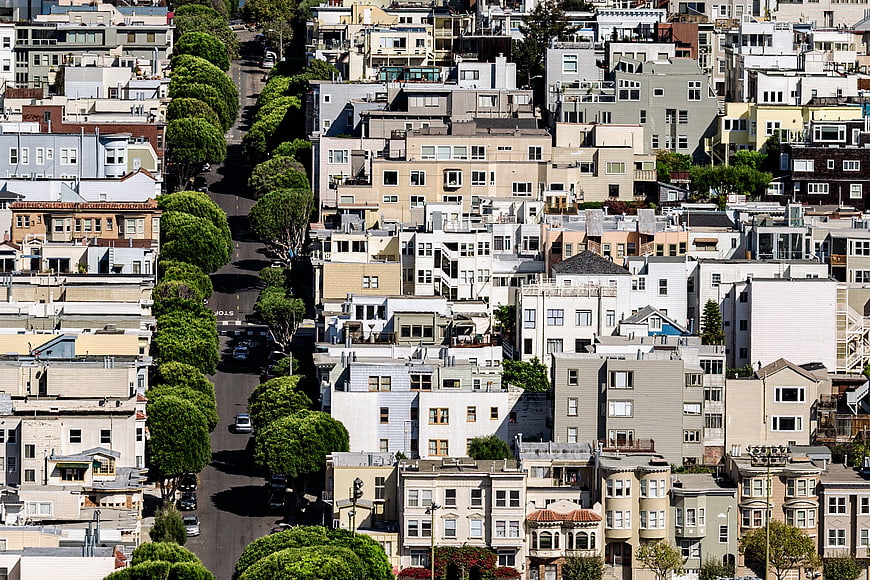 Aerial View of San Francisco Residential Neighborhood and Street