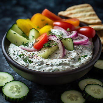 Fresh Tzatziki Dip with Vegetables and Pita Bread