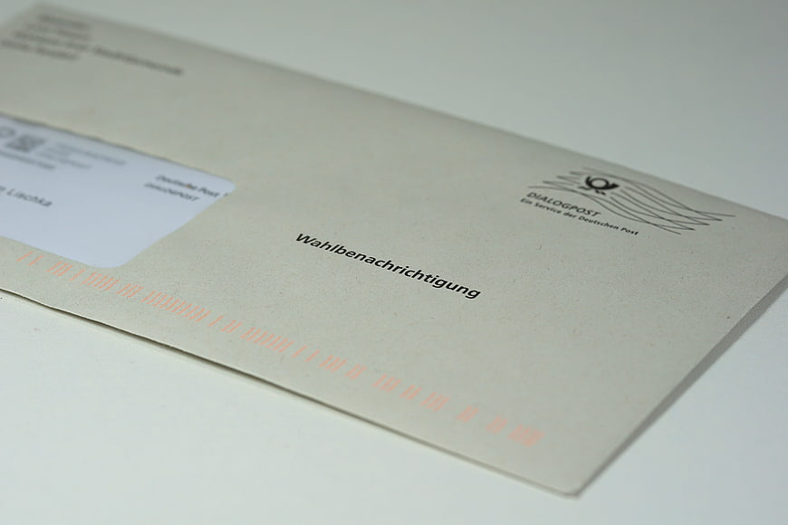 German Election Notification Envelope on White Background