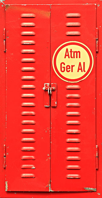 Vintage Red Metal Locker With Atm Ger Al Sign