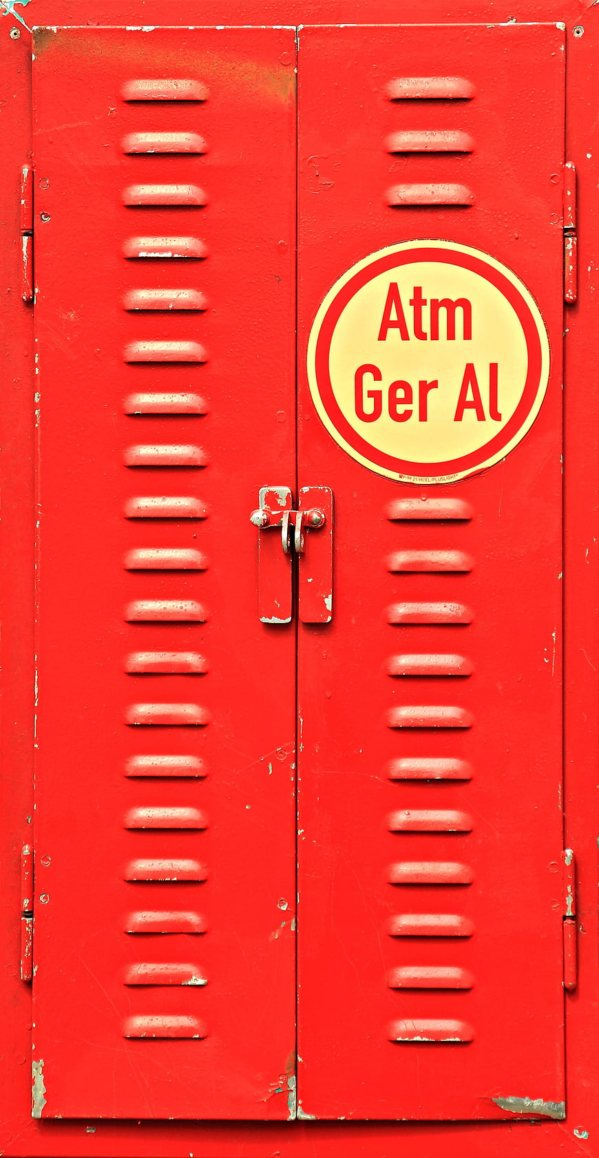 Vintage Red Metal Locker With Atm Ger Al Sign