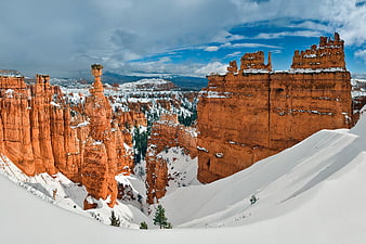 Snowy Bryce Canyon Hoodoos Winter Landscape