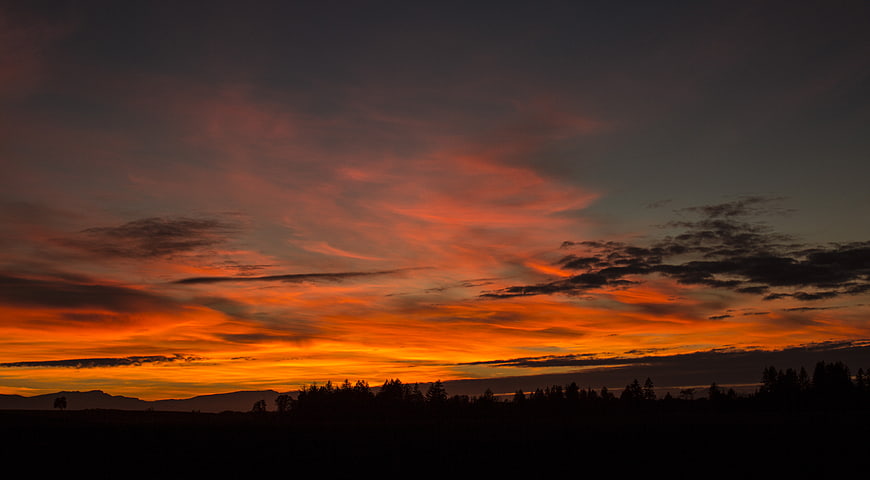 Dramatic Orange Sunset Sky with Silhouette Horizon