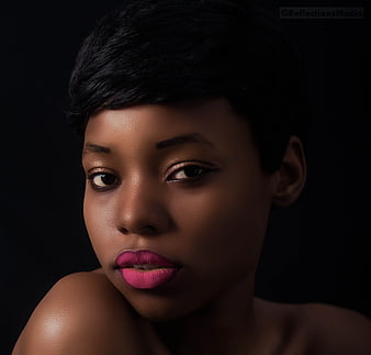 Close-up Portrait of Woman with Pink Lipstick
