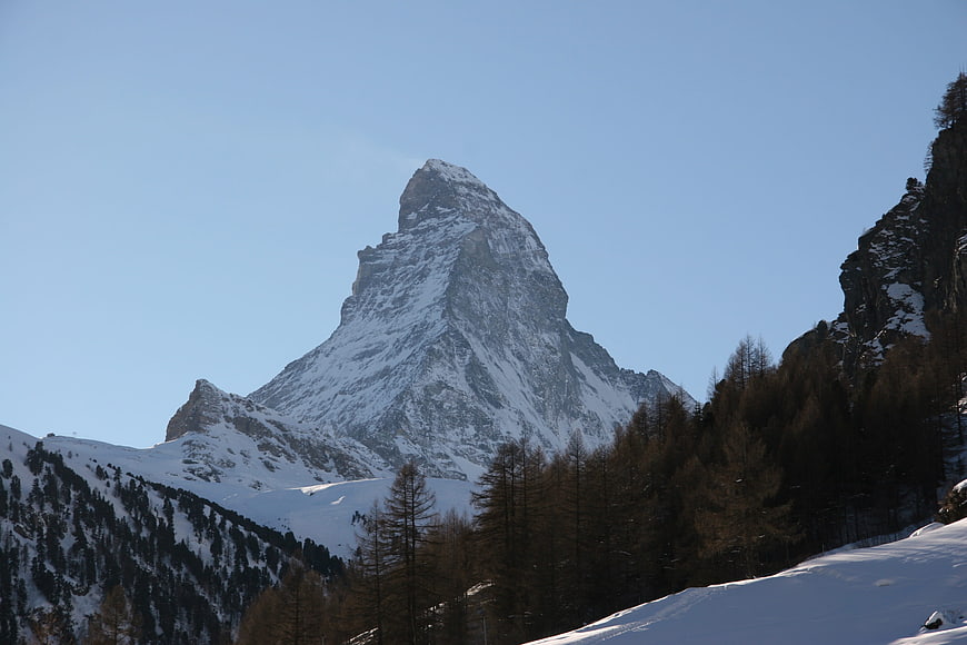Matterhorn mountain peak in winter snow, Zermatt Switzerland