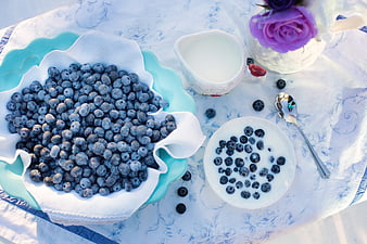 Fresh Blueberries and Yogurt Breakfast Flat Lay