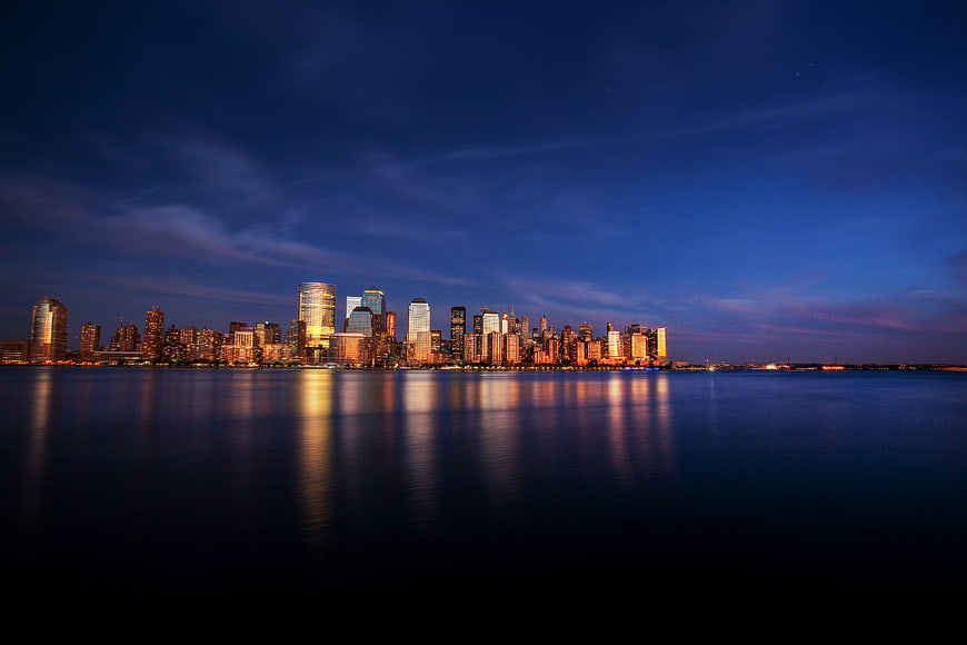 New York City Skyline at Dusk Reflected in Water