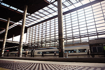 Low angle view of high-speed train in modern station
