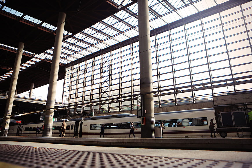 Low angle view of high-speed train in modern station