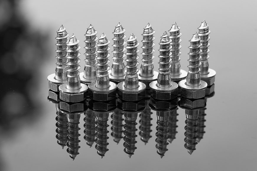 Black and White Selective Focus of Silver Screws