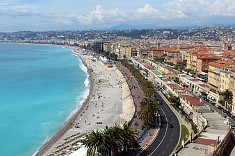 Aerial View of Nice Promenade and Beach in France