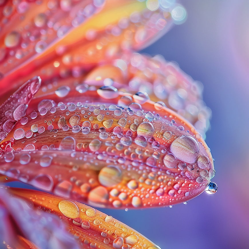 Macro Photography of Dew Drops on Orange Flower Petals