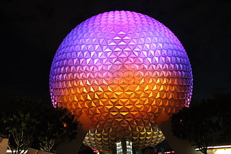 Epcot Spaceship Earth Illuminated at Night