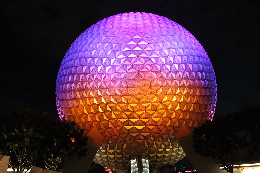 Epcot Spaceship Earth Illuminated at Night