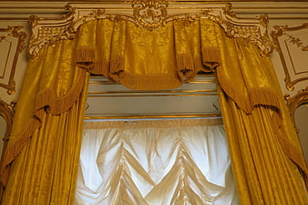 Luxurious Gold Palace Curtains with Ornate Gilded Frame