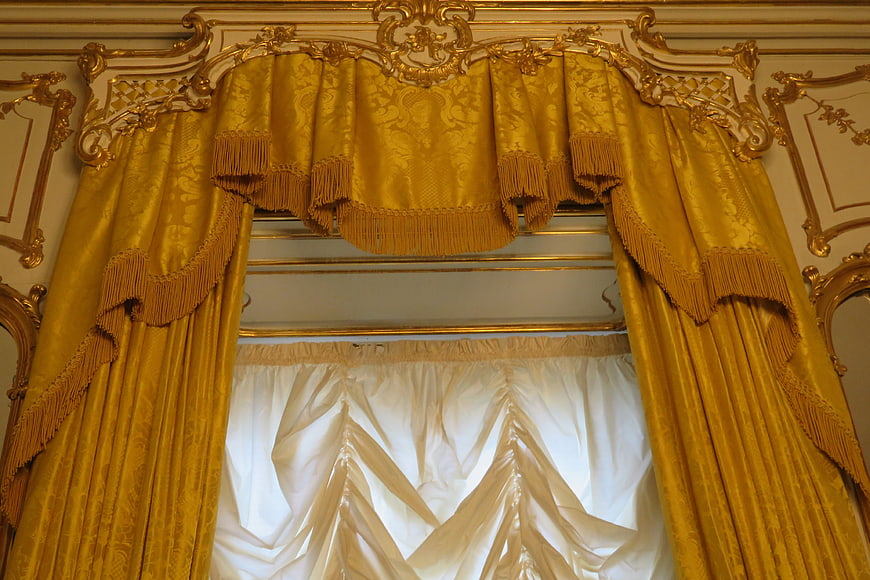 Luxurious Gold Palace Curtains with Ornate Gilded Frame